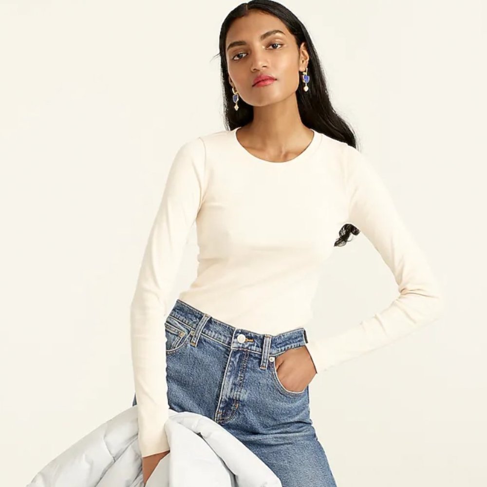 J.Crew Slim Perfect long-sleeve T-shirt, XS, Palest Pink